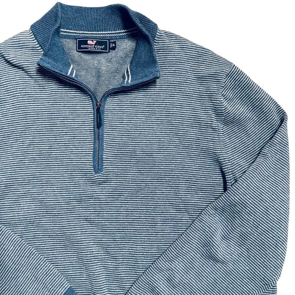 Vineyard Vines Quarter Zip Pullover Sweater Mens XL Blue White Merino Wool Blend